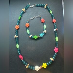 Hand Crafted Multicolor Turtle Necklace and Bracelet Set